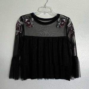 Willow & Clay Mesh Embroidered Yoke Blouse